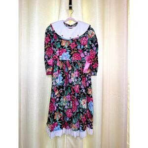 Vintage 1990s My Michelle Floral print girls size 10 round collar bow details